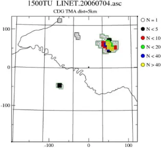 Fig. 3 shows an example of detected  thunderstorm top volumes at the same time  instant as shown for the bottom volumes