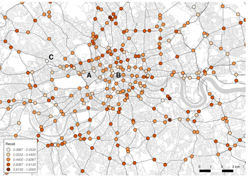 Fig 4. Spatial variation by junction in model recall.