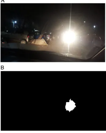 Figure 3: (A) Image captured from less  than 50 m. (B) Processed Image of Less  Than 50 m with Area Value of 7773.5.