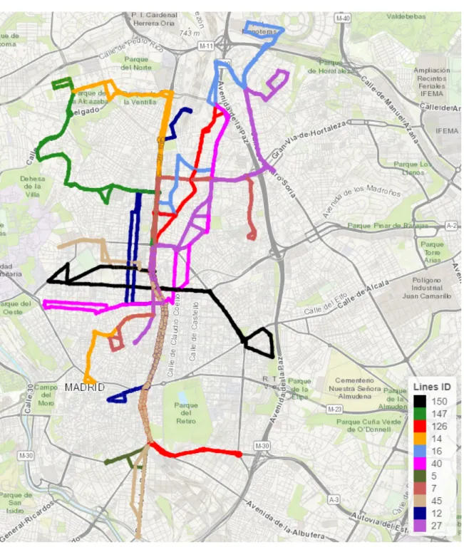 Figure 3.3: Bus lines used for the Use Case