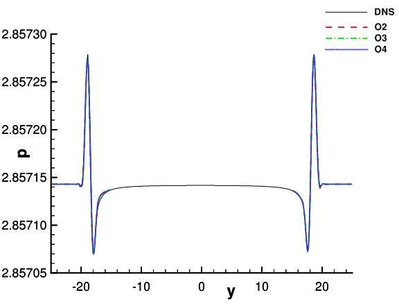 Figure 14. Detailed view of pressure distribution at position x = 52.03 and time t = 9.4247.