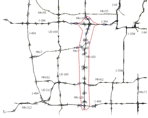 Figure 3-1. TH-100 simulated network for testing the UMN Density Algorithm. 