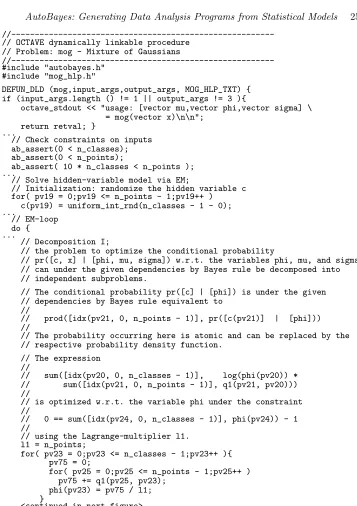 Fig. 7. C++-code for the Mixture of Gaussians example (excerpts).