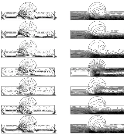 Figure 3. Velocity ﬁeld and Streamlines at time steps 295–305–310–320–335–340–345