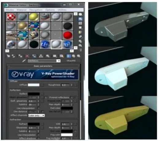 Figure. 10. Materials menu in 3sd Max (L), Materials added to Epsilon probe (R) 