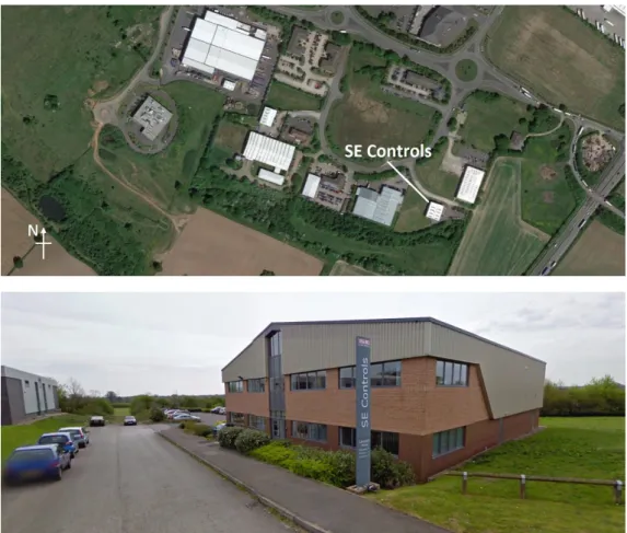 Figure 3.1: Above: Google earth image showing location of the SE Controls building. Below: