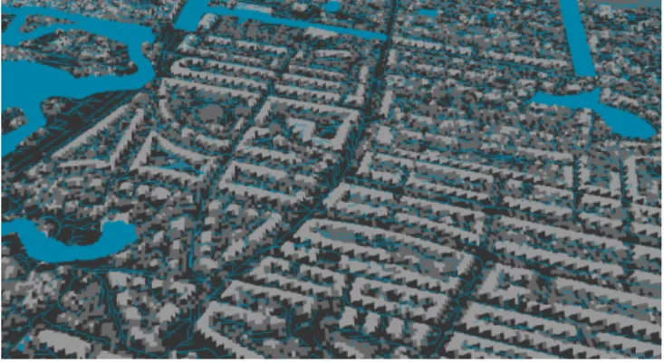 Fig. 3. 3D representation of DEM and overland flow paths in Rotterdam.