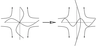 Figure 1: Ecoulement autour d’un point hyperbolique et incidence sur les ´echelles convect´ees