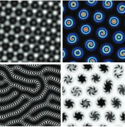 Fig. 14. Hybrid patterns resulting from interaction between Turingand wave instabilities in a model of two coupled layers