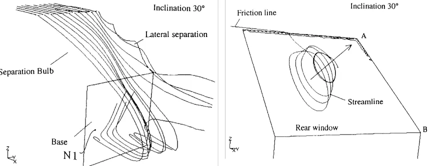 Fig. 13 – Separation bulb at α = 30°. Onlyhalf body is represented.