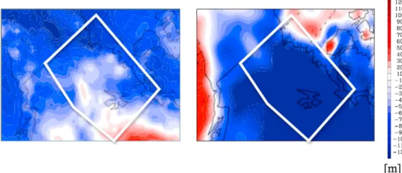 Figure 8. (left) Composite simulated summer extreme precipitation (mm d 1 ) and (right) occurrence (%) at each grid point of spatially widespread extreme events.