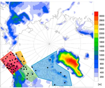 Figure 1. CORDEX Arctic 50 km domain with the North American analysis regions.