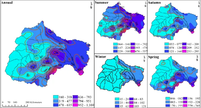 Figure  2.  2:  Mean  annual  and  seasonal  rainfall  from  1979  to  2013  in  the  Limpopo  River  Basin