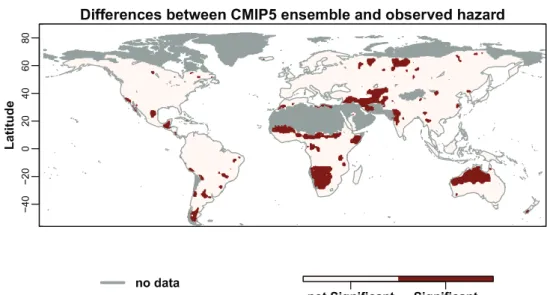 Figure 4.3: Geographic agreement between the ensemble mean drought hazard (CMIP5-EMean) and the drought hazard computed from the GPCCv4-WATCH forcing data.