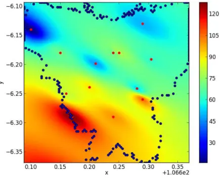 Figure 2. The experimental semivariogram model (dots) and empirical semivariogram models (solid line)