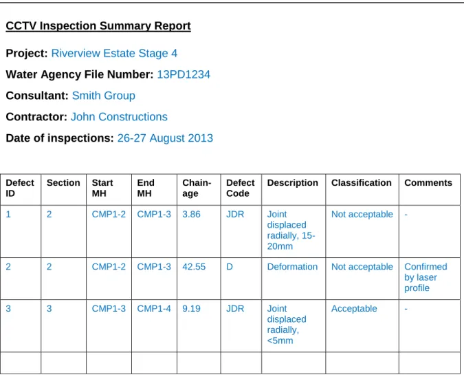 Figure 1: Summary Report Template (blue text is example text only) 