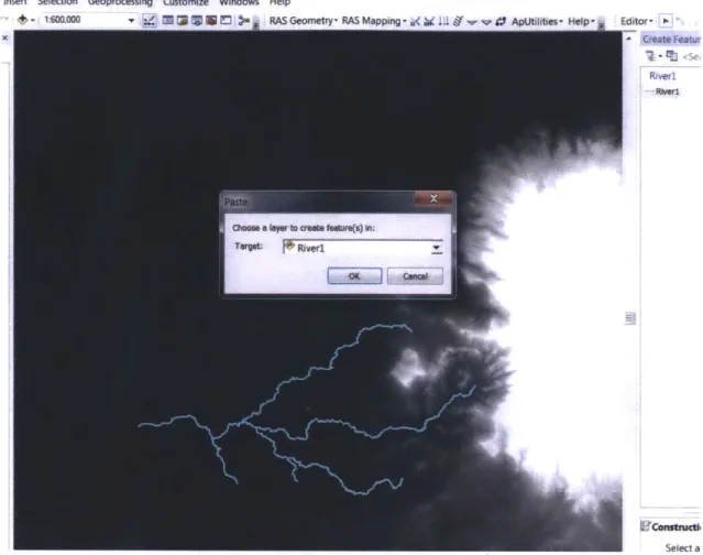 Figure  25 - Screen  Shot of ArcMap:  Copying Shape  file feature to Stream  Centerline  layer
