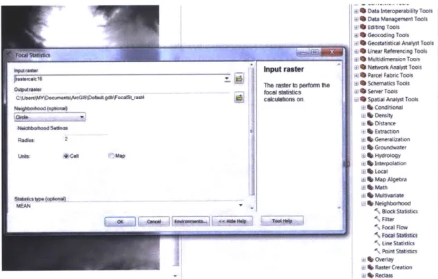 Figure 30 - Screen  Shot of ArcMap: Smoothing  of river cross section using focal statistics tool
