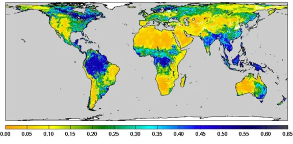 Figure  6:  Global  pattern  of  soil  moisture  estimates  in  m 3 /m 3   of 330 