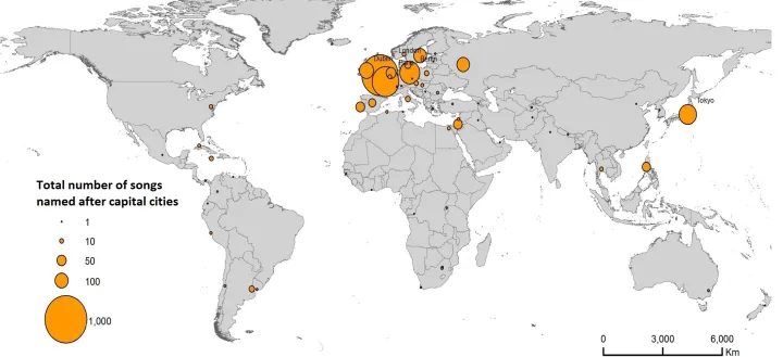 Figure 3: Songs featuring capital cities in their contents 