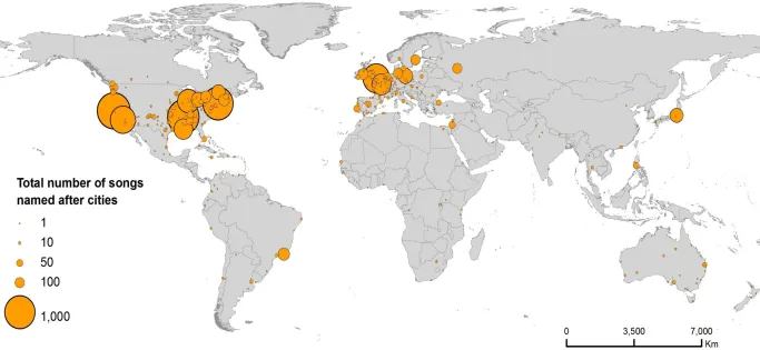 Figure 2: Songs featuring cities and towns in their contents 