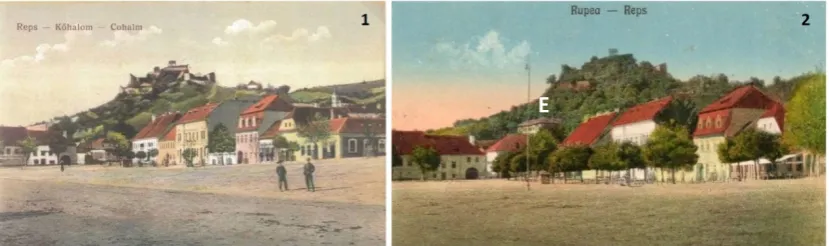 Figure 7: Postcards with view on Reps-Kőhalom-Cohalm and later Rupea in the first integration period into the Kingdom of Romania (the interwar period) 