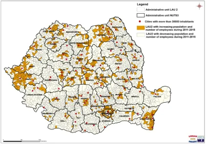 Figure 1: The dynamic of population and employees between 2011 and 2015  at settlement level (LAU 2) 