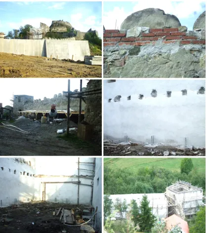 Figure 6: Details captured during rehabilitation (September 2010), underlining the invasive methods based on the extensive use of concrete in historical walls and foundations 