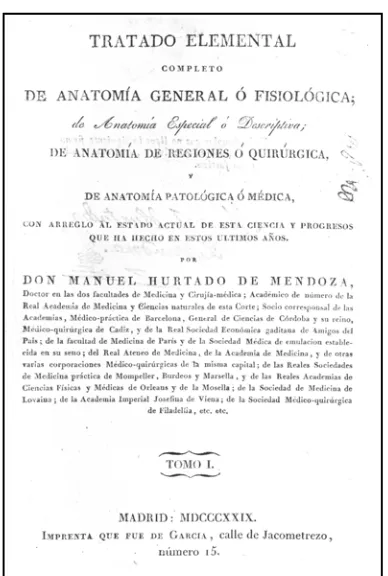 Fig. 7. Cover page of volume one of the encyclopedic work of ManuelHurtado de Mendoza (1829-30)