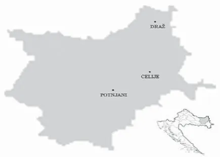Figure 1  Study sites Draž, Ćelije and Potnjani in eastern Croatia. 