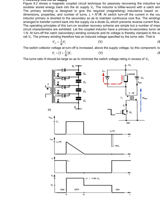 Figure 9.1. Conventional inductive turn-on snubber principal currents at: (a) turn-on and (b) turn-off