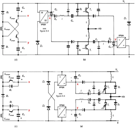 Figure 9.21.  Unified, active snubber energy recovery circuits: (a) multiple single-ended circuit;  