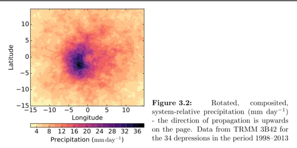 Fig. 3.3(a) shows the total rainfall across India for depression days, and Fig. 3.3(b) shows the anomaly of this relative to the summer mean for the TRMM period