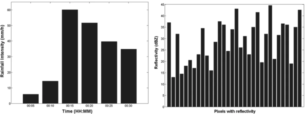 Fig. 4: Exemples of a rain gauge (a) and reflectivity (b) independent window.