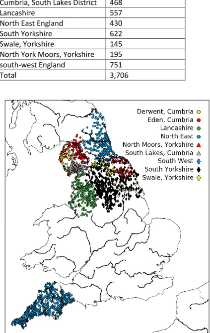 Table 1  The nine flash flood chronology regions and number of database entries 