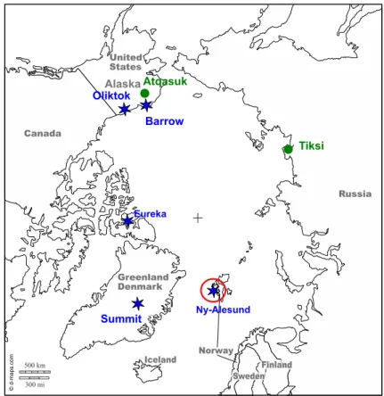 Figure 1.1: Ground-based Arctic observatories with long-term range re- re-solved cloud observations