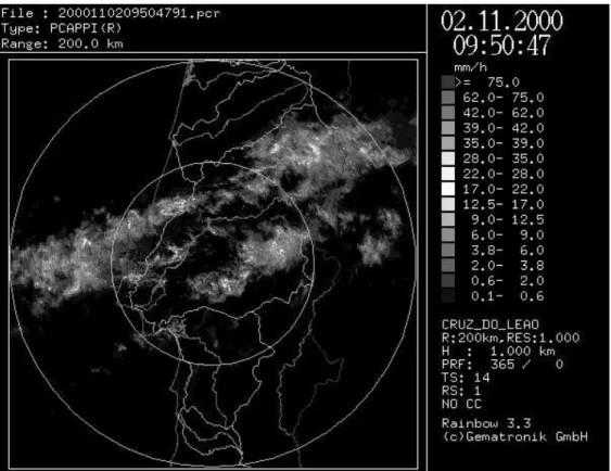 Figure 1: Image of the radar surface rainfall intensity field.  