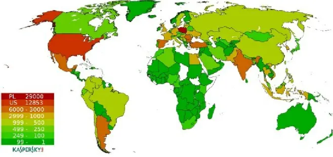 Figure 22: Geographical distribution of Kelihos Sept 2011 version Infections (Ortloff, 2012) 