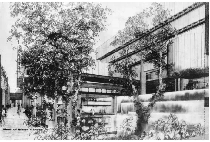 The library courtyard as completed, Fig. 7 c.1974 – the light source for the public working areas