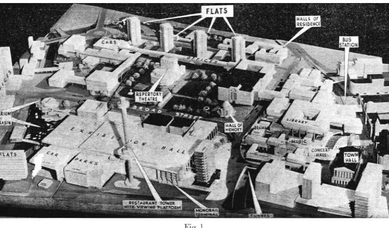 Fig. 1 Model of the civic centre project, mid 1960s. Madin’s library design is visible to centre right, but the 