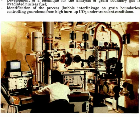 Fig. 2 Hitachi H700HST electron microscope equipped for the investigation of irradiated fuel samples 
