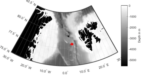 Figure 18: Map showing the location of the DAMCLOES hydrophone array as a red dot.
