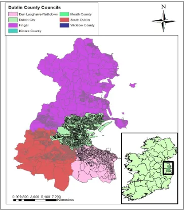 Figure 2. Due to the high population density of the County of Dublin this area is divided into a number 