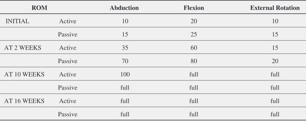 Table 1Improvement of the patient’s left shoulder active and passive range