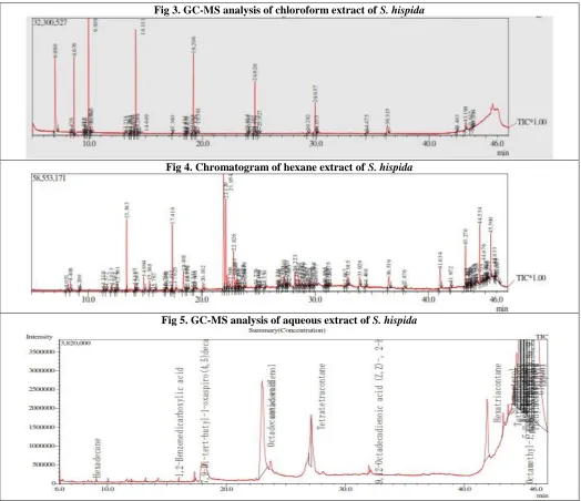 Fig 3. GC-MS analysis of chloroform extract of S. hispida 