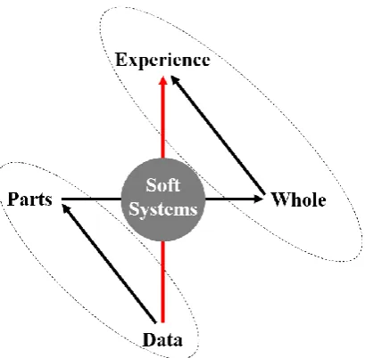 Figure 5.1:  The framework that demonstrates the attempt of soft systems to bridge the gap between data and experience, the parts and the whole