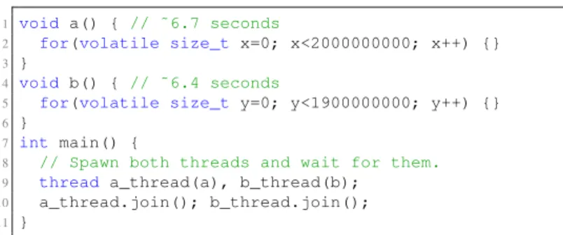 Figure 3.1: A simple multithreaded program that illustrates the shortcomings of existing profilers.