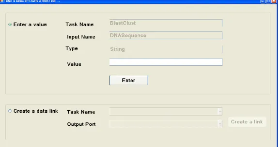 Figure  3.3:  GUI to enter input data for a task or create a data link between two tasks