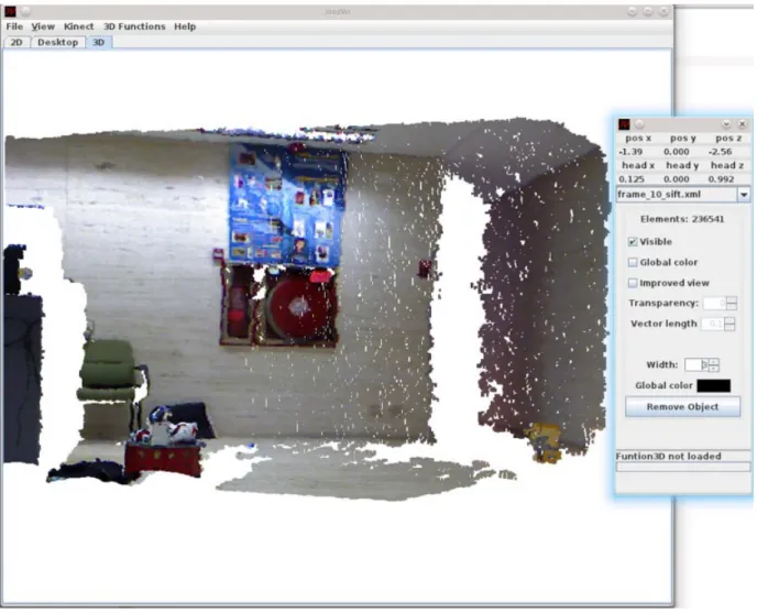 Figure 6 JavaVis3D framework. The right window shows the current pose of the camera. Using the keys we can navigate around the 3D scene