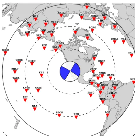 Figure 20. Stations used in the source inversion validation (SIV)centroid moment tensor, i.e